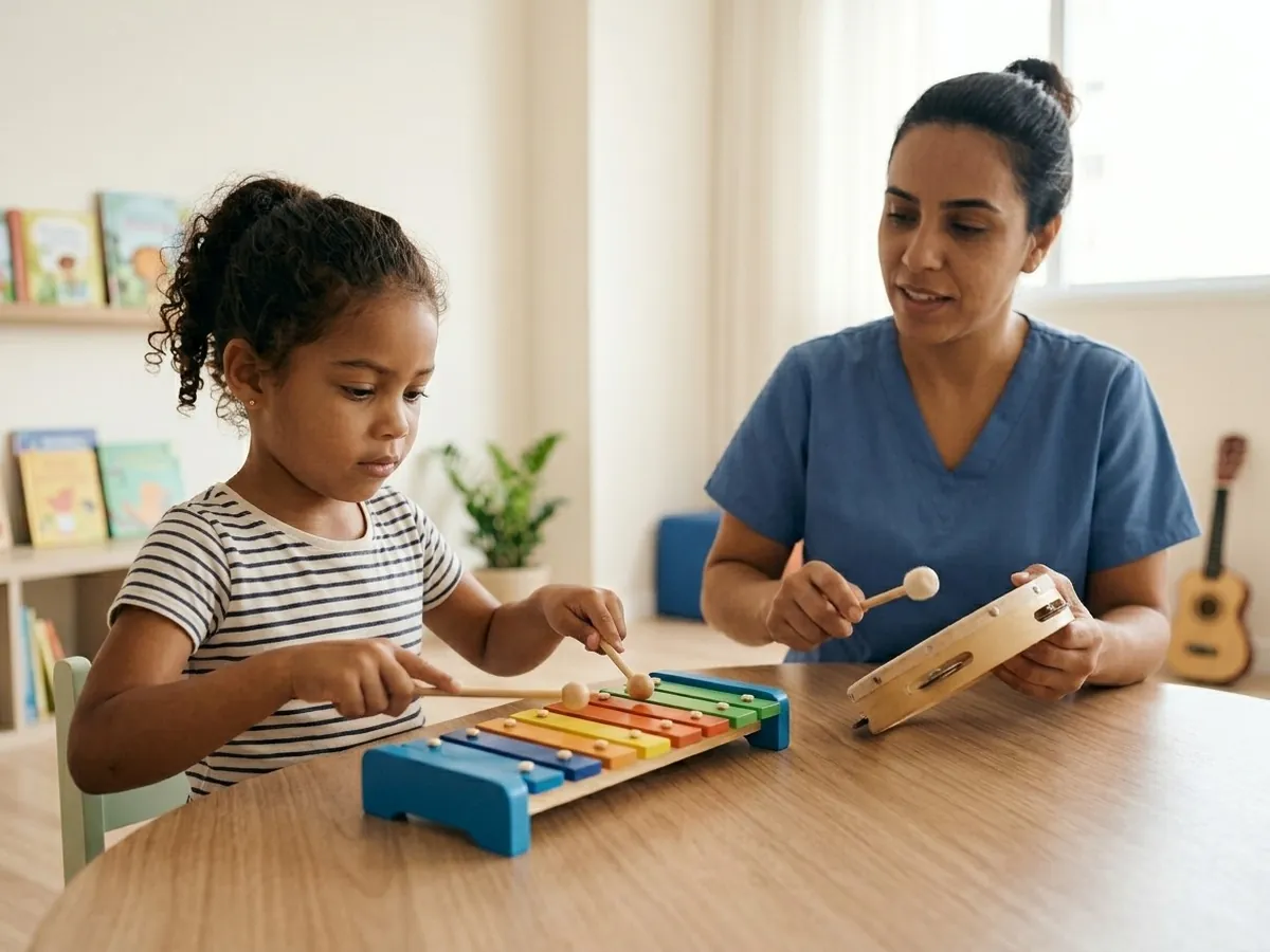 Sessão de musicoterapia no Centro Clínico do Autista
